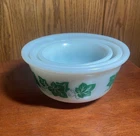 Vintage Hazel Atlas Milk Glass with Green Ivy nesting bowls