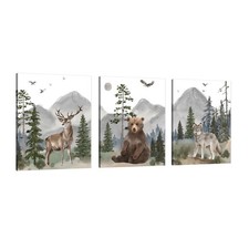 Woodland Nursery Animals Wall Art: 3 Piece Wildlife Wall Art for Kids Room De...