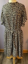 Loft Cheetah Leopard Print Dress Tie Waist Flutter Sleeve Plus Size 26