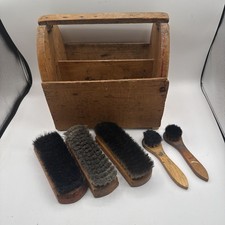 Antique Shoe Shine Brush Box  Brushes; Esquire Footman - 5 Brushes, Vintage