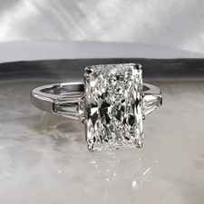 4.75Ctw Radiant Cut Moissanite Three Stone Engagement Ring 14K White Gold Plated