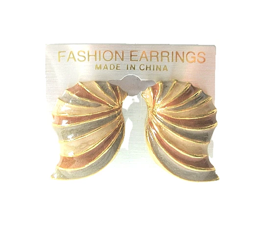 Orecchini clip a forma di conchiglia vintage anni 90 smalto multicolore... - Immagine 2 di 4