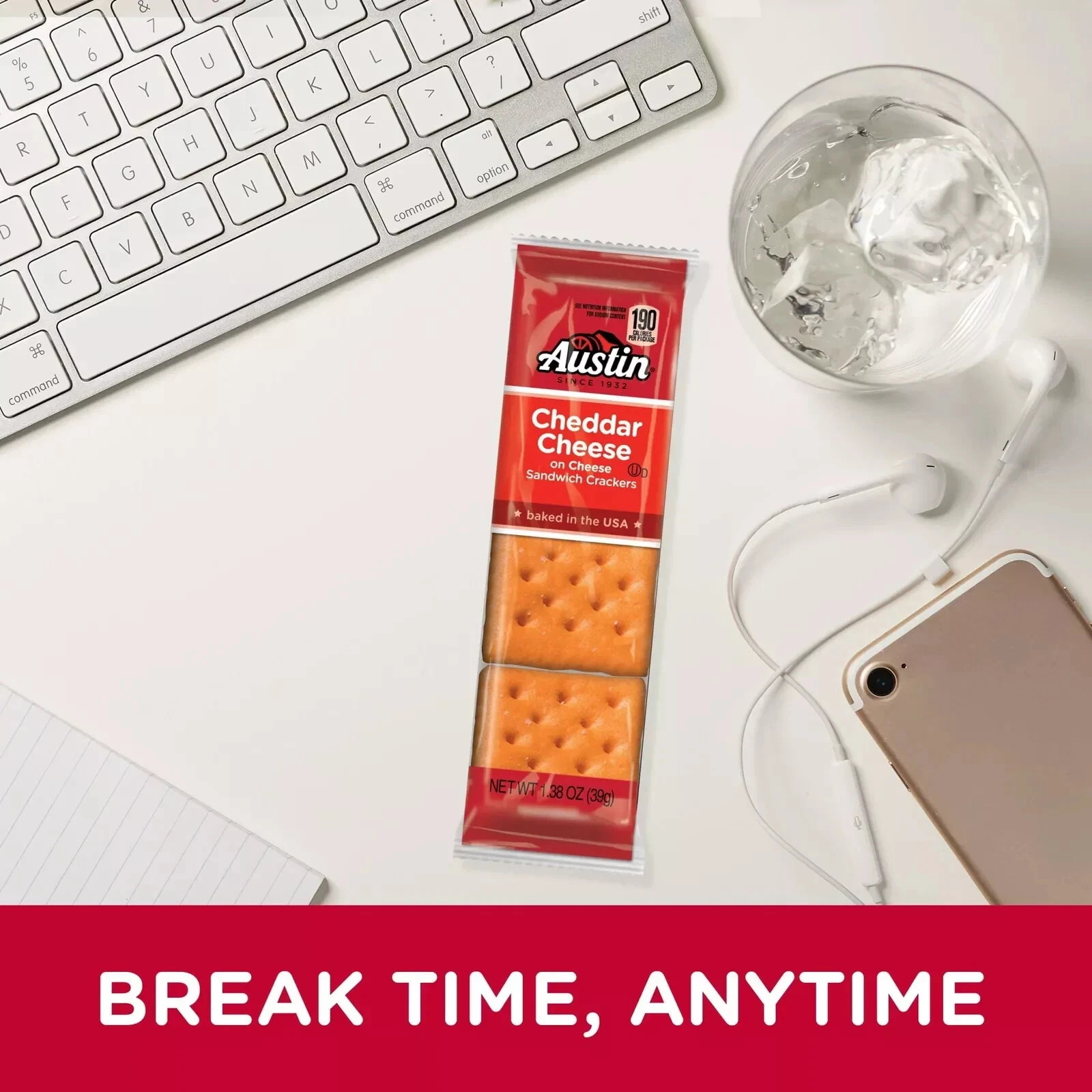 20 Cheddar Cheese Sandwich Crackers, Single Serving Snack Crackers