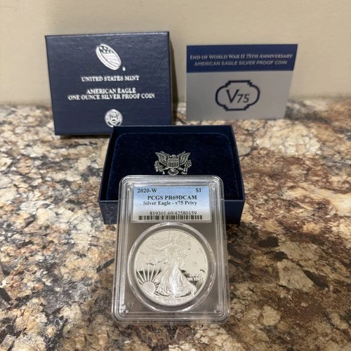 2020 W American Silver Eagle V75 WWII Privy Mark $1 PCGS PR69 DCAM