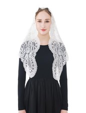 Embroidered Triangle Catholic Church Mantilla Veils Floral Lace Scarf Shawl M...