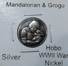 HOBO Mandalorian & Grogu Star Wars Made A From REAL WWII Silver Nickel SIGNED