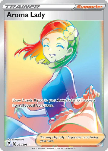 Aroma Lady 221/203 Rainbow Secret Rare Evolving Skies Pokemon Cards