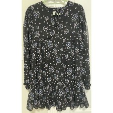 Urban Outfitters Babydoll Dress Sm Black Floral Long Sleeve Keyhole Mini Boho