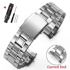 Metal Watch Band Curved End Solid Stainless Steel Replacement Strap 20mm 22mm UK