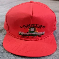 Vintage Langston Harvesting Hat Devils Lake North Dakota Red Cap Farmer USA