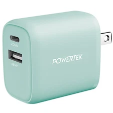 New! Powertek Dual Port Wall Charger: USB-C 20W PD and USB-A 18W