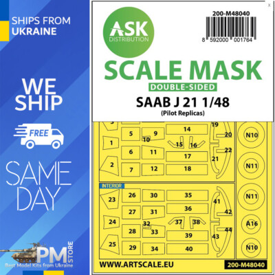 ASK M48040 1/48 Double-sided painting mask SAAB J21 for Pilot Replicas