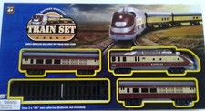 Realistic Toy Train Set Locomotive Engine w/Light 2 Rail Cars Battery Operated