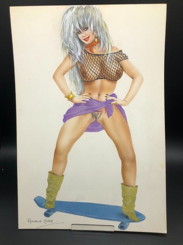 Erotic Risque Skateboarder Painting Ronald Cobb Original Mayfair - Picture 1 of 3