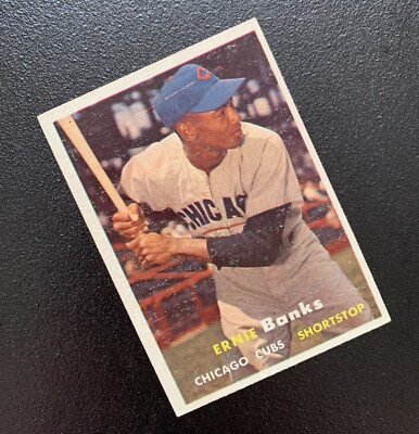 1957 TOPPS Ernie Banks Chicago Cubs #55 Baseball Card RARE Red Line Break Hat | eBay 1957 TOPPS Ernie Banks Chicago Cubs #55 Baseball Card RARE Red Line Break Hat | eBay