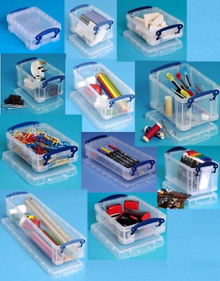 Really Useful Boxen kleine transparente Aufbewahrungsbox mit Deckel 0,3 Liter - 4 Liter Multipack