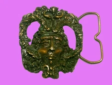 BELT BUCKLE - VINTAGE 70's BERGAMOT BRASS WORKS ROMAN GOD HEAD D-180