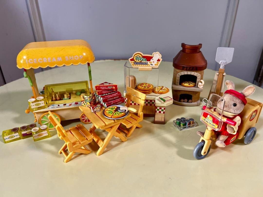 OOP】Sylvanian Families Ice Cream Wagon Pizza Shop Set Lot Japan