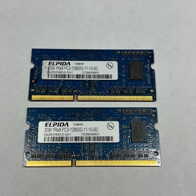 2x 2GB SDRAM Arbeitsspeicher von Elpida EBJ20UF8BDU0-GN-F, PC3-12800S, DDR3