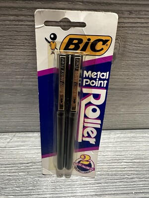 Vintage Bic Metal Point Roller Pens 1991 .4mm Fine Line Black Ink