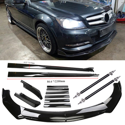 Front Bumper Lip Spoiler Splitter Body Kit+Side Skirt For Bens Glossy Black