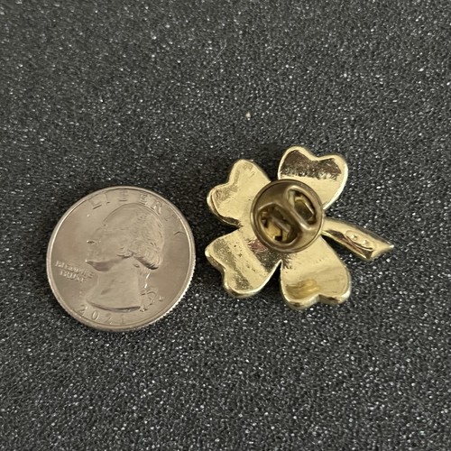 Four Leaf Lucky Clover Gold Tone St Patrick's Day Pin Pinback #43798 - Picture 2 of 2