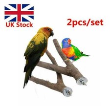 2x Wood Parrot Bird Stand Tree Branch Hanging Toys Cage Perches Pet Budgie UK
