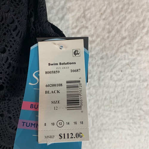 Swim Solutions Women's Tummy Control Flyaway Black V-Neck Swimdress Size 12 NWT - 第 5/10 張圖片