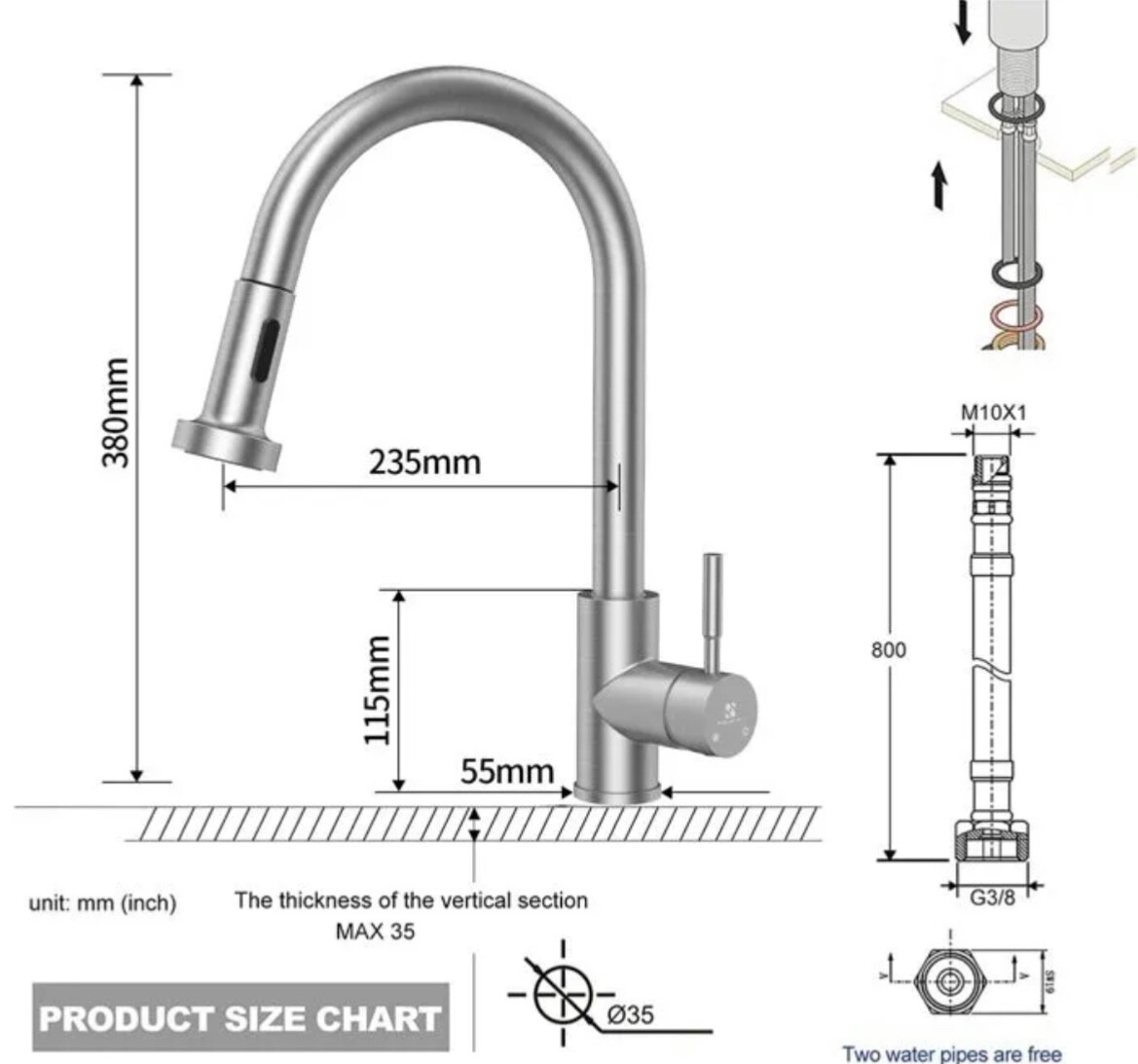 Robinet de cuisine avec douchette extensible contre les éclaboussures d'eau