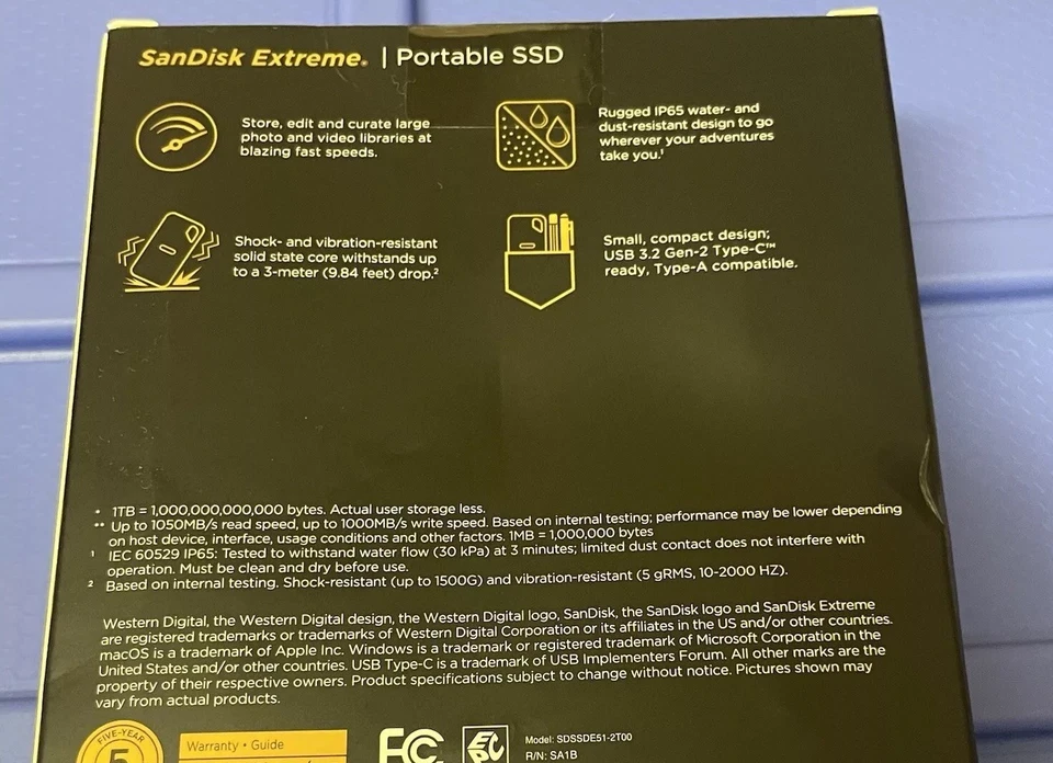 SANDISK EXTREME PORTABLE SSD 2TB (SDSSDE51-2T00-AW25) BRAND NEW!!!!! - Image 2 of 4