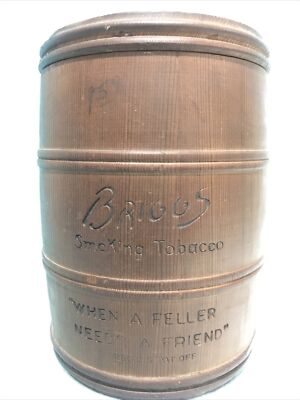 Vtg 1930s Briggs Smoking Tobacco Wood Barrel Humidor w/Lid & Humidifying  Element