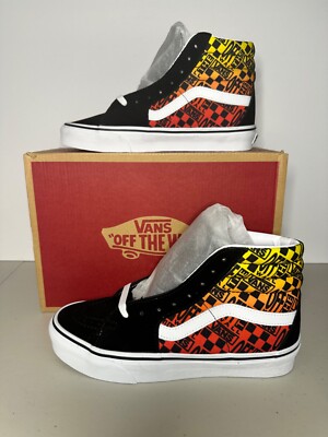 Size 6.5 Mens VANS Sk8-Hi Sneakers VN0A4U3C2N5 Black/Logo Flame/Orange/Yellow