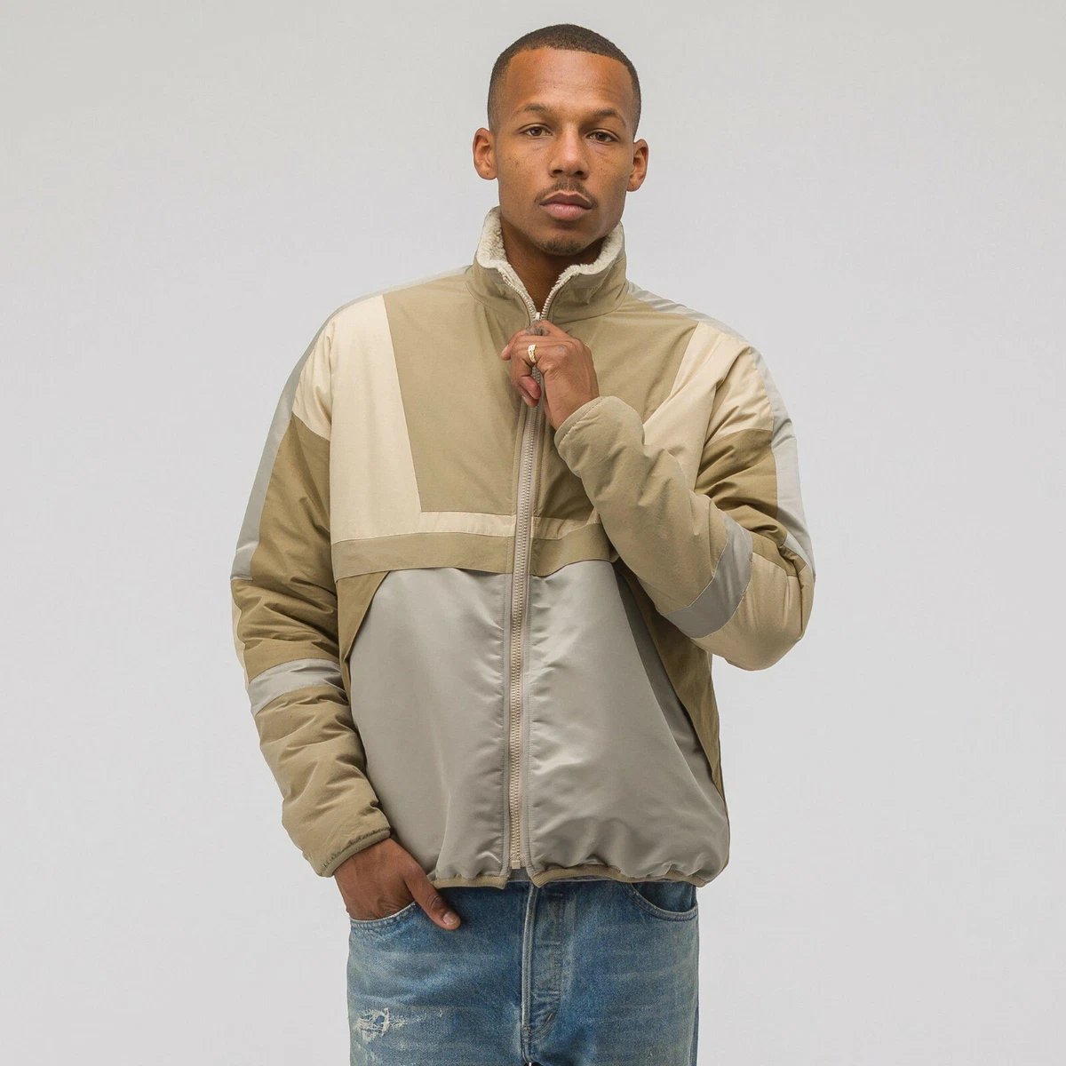 John Elliott Reversible Polar Fleece Sherpa Windbreaker Sail Dune Jacket Large