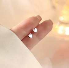 Cute Tiny Silver Love Heart CZ Stud Earrings
