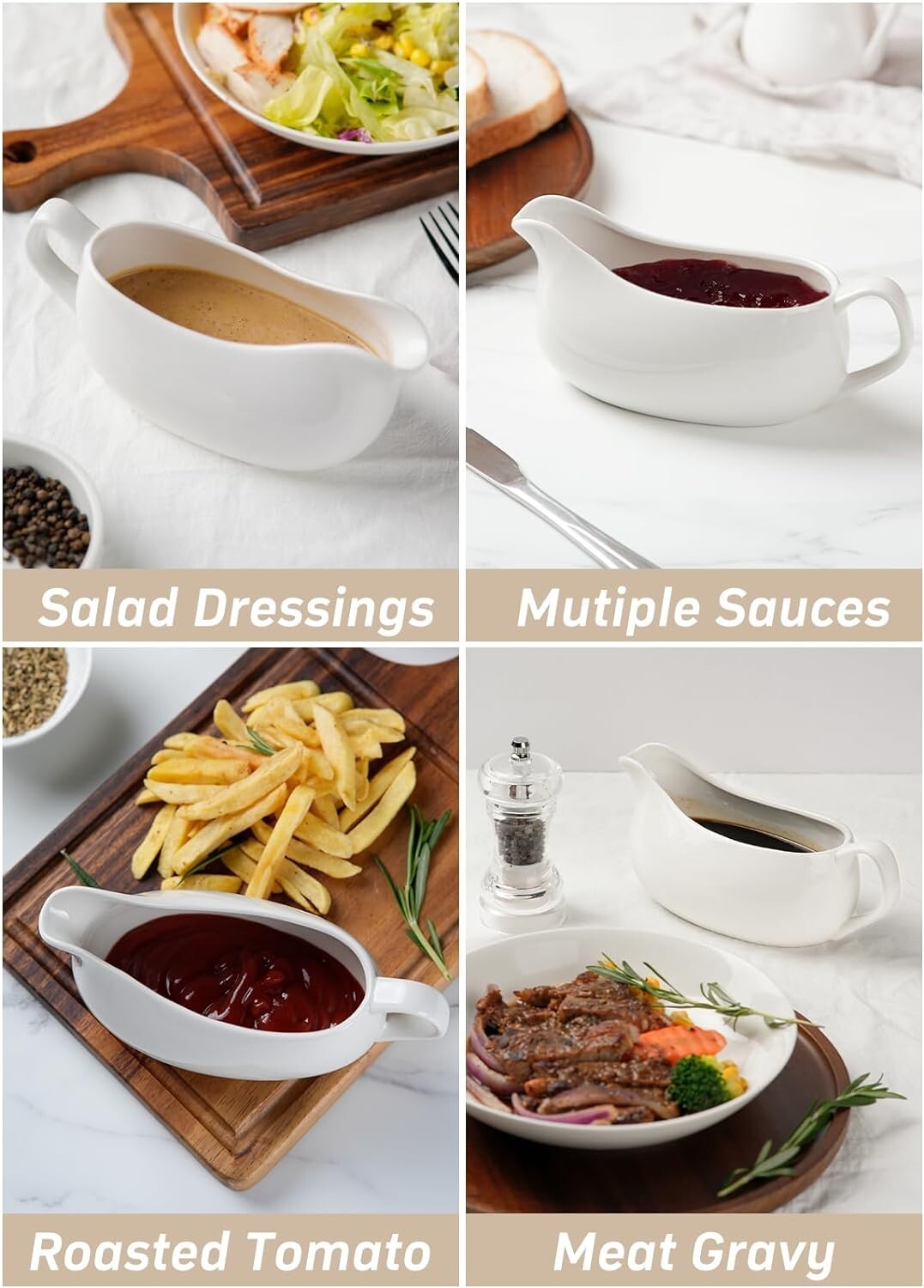 Large Gravy Boat with Saucer Salad Dressings Milk Boat with Handle 17oz