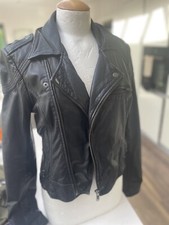 Firetrap 100% Genuine Black Leather Ava Biker Jacket - Size Small (size 10)