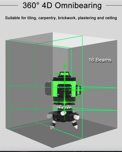 16 Lines 4D Cross Line Laser Level Green Beam with 2 Rechargeable Battery Tripol - Picture 10 of 11
