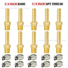 (10 Pack) 1/4" Hose Barb X 1/4" MALE NPT Brass Pipe Fitting NPT Thread