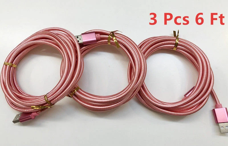 3-Pack 6ft USB Data Cable For i Phone 8 7 6 Plus Charger Charging Cord Sync Pink - Image 2 of 2