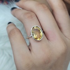 Golden Citrine Oval Cocktail Ring 925 Sterling Silver Everyday Women's Ring Gift