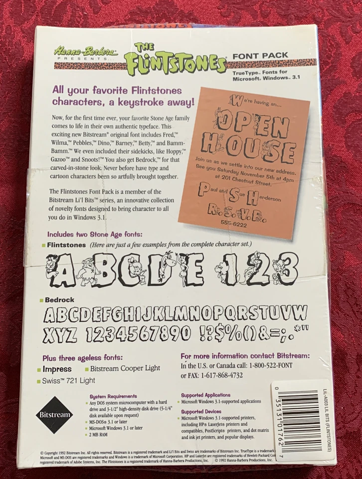 NOS 1992 The Flintstones Font Pack MS-DOS /Windows 3.1 Computer Hanna-Barbera - Image 2 of 4
