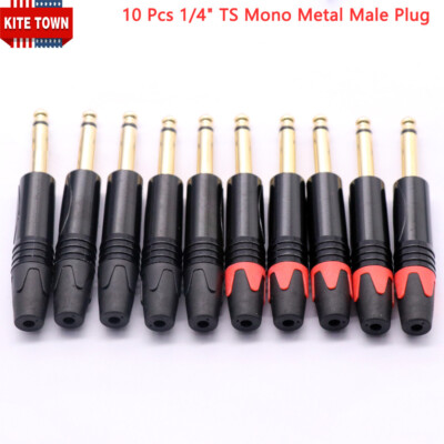 10Pcs 1/4'' 6.35mm TS Mono Metal Male Plug Audio Guitar Cable Jack Connector