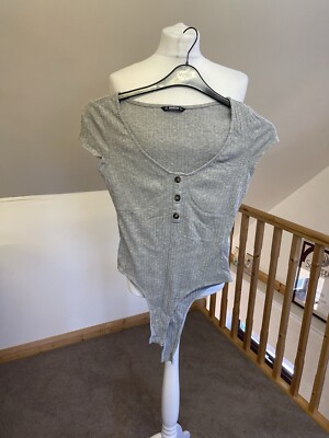 SHEIN Grey Button Front Bodysuit Size M UK