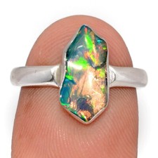 Natural Ethiopian Opal Polish Rough 925 Sterling Silver Ring Jewelry s.7 CR74514