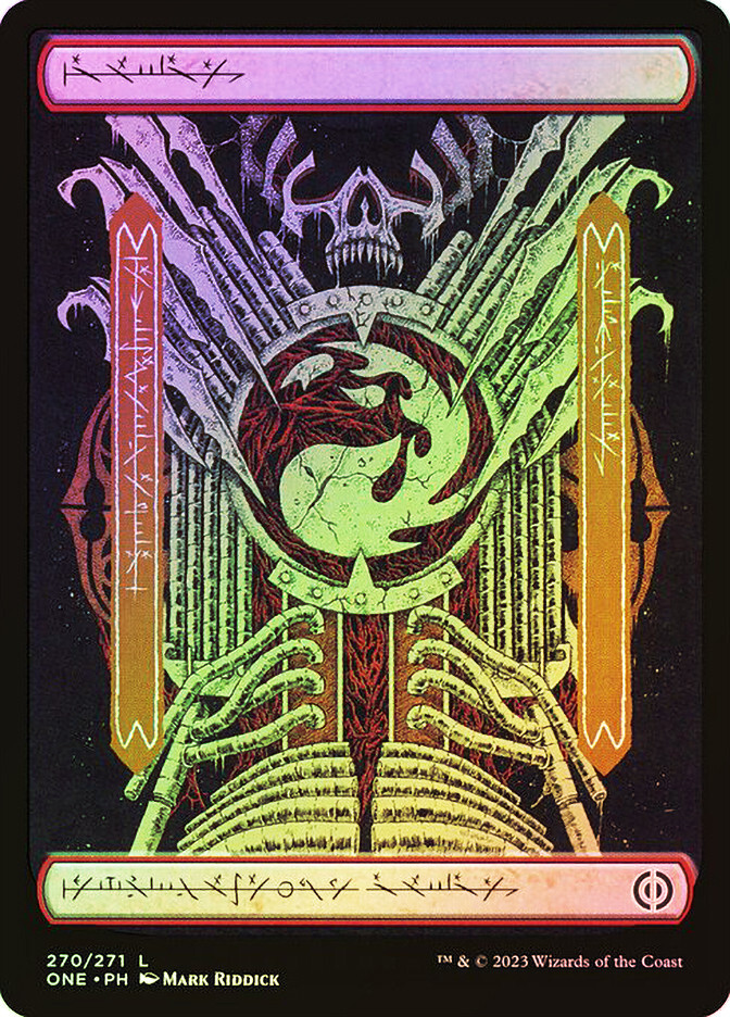 MTG FOIL Mountain Full Art Phyrexian - Phyrexia: All Will Be One