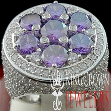 MENS BIG XXL REAL WHITE GOLD SILVER PURPLE AMETHYST JUMBO RING BAND LAB DIAMOND