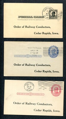 1909 to 1915 -  3 ORDER OF RAILWAY CONDUCTORS Postcards Cedar Rapids Iowa