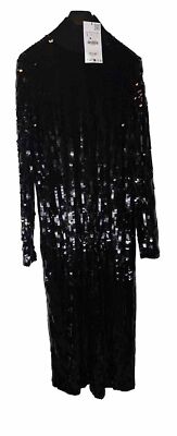 100% Authentic ZARA Black Sequin Long Dress Size: S