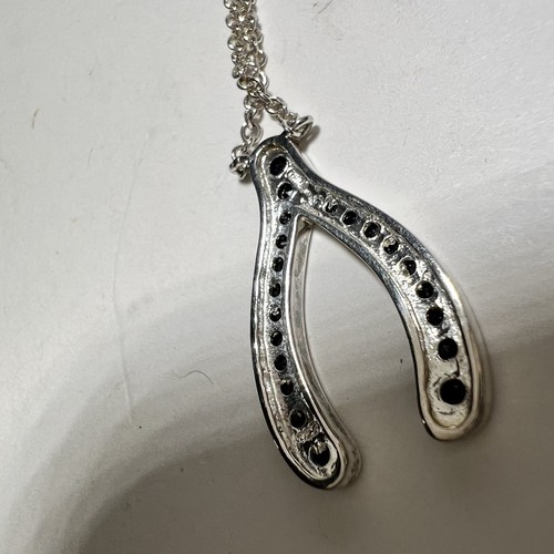 925 Sterling Silver Genuine Dark Blue Sapphire Wishbone Pendant Necklace 5.37g - Picture 11 of 14