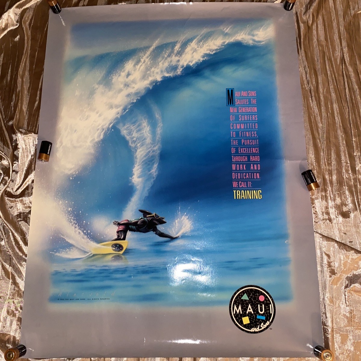 クリストファー・イーガン、【Reflections of Maui】 VINTAGE MAUI AND SONS SURFING OCEAN ART BY RIETVELD Poster 34.5” X
